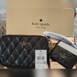 KATE SPADE Glimmer Quilted Crinkle Patent Crossbody & Card Holder NWT
